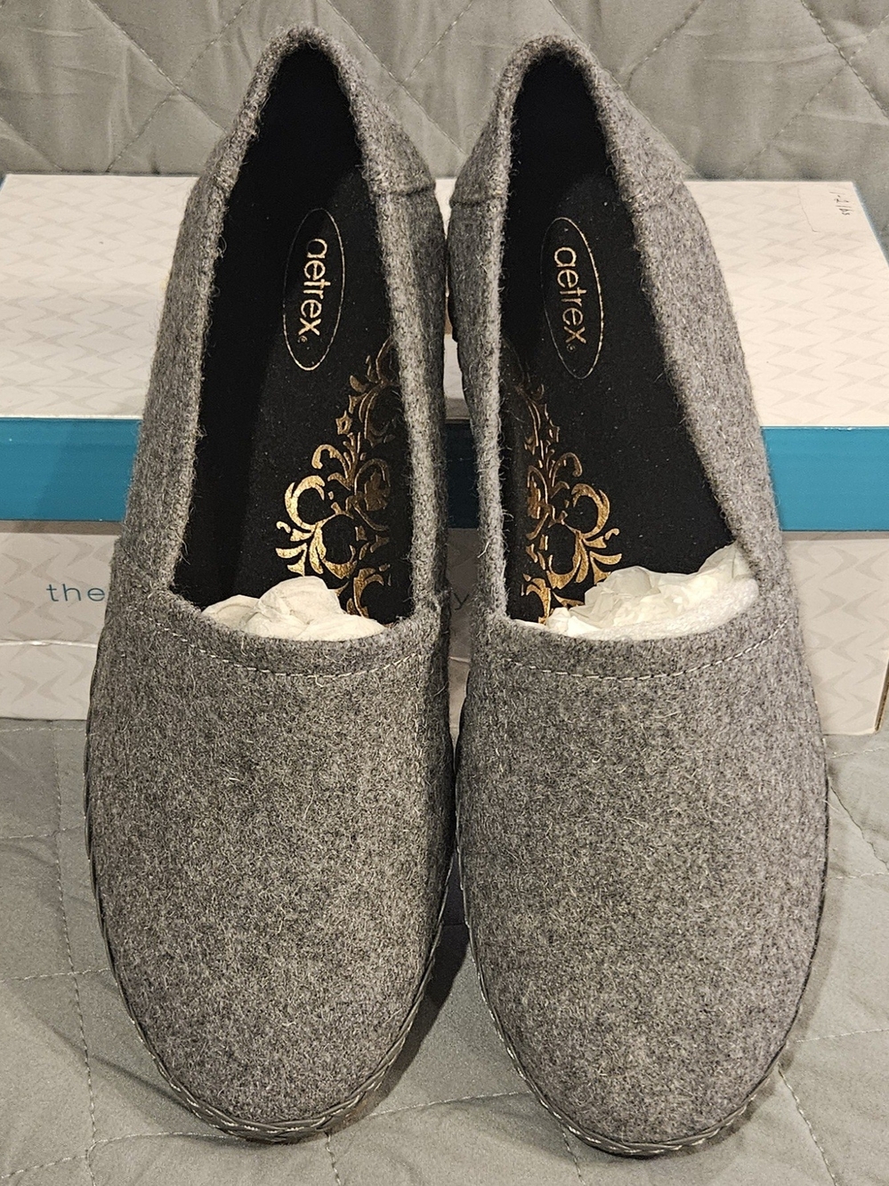 Aetrex Gray Slip-On Flats with Gold Insole Accent